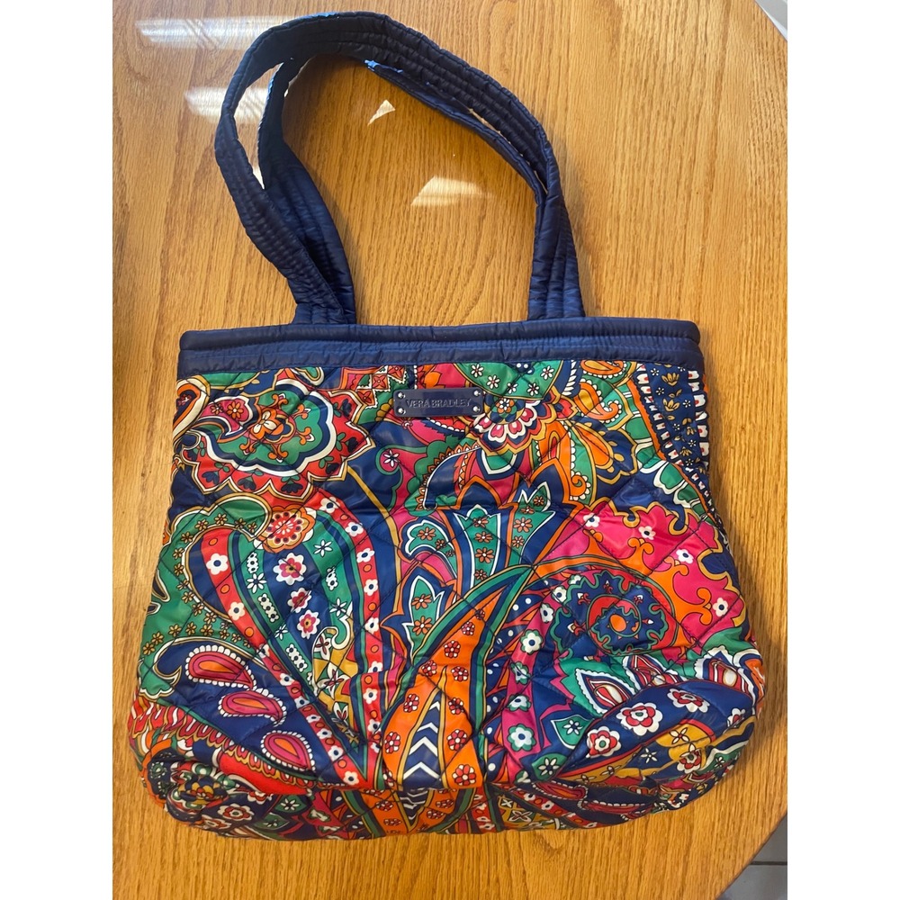 Vera Bradley Quilted Tote reversible Venetian Paisley Print Navy Blue Zip Pocket